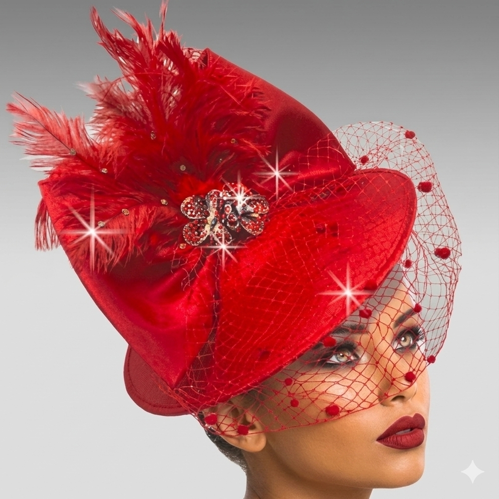 Beloved Millinery Couture Fabulous Red Veil Fascinator Hat Derby Tea Church